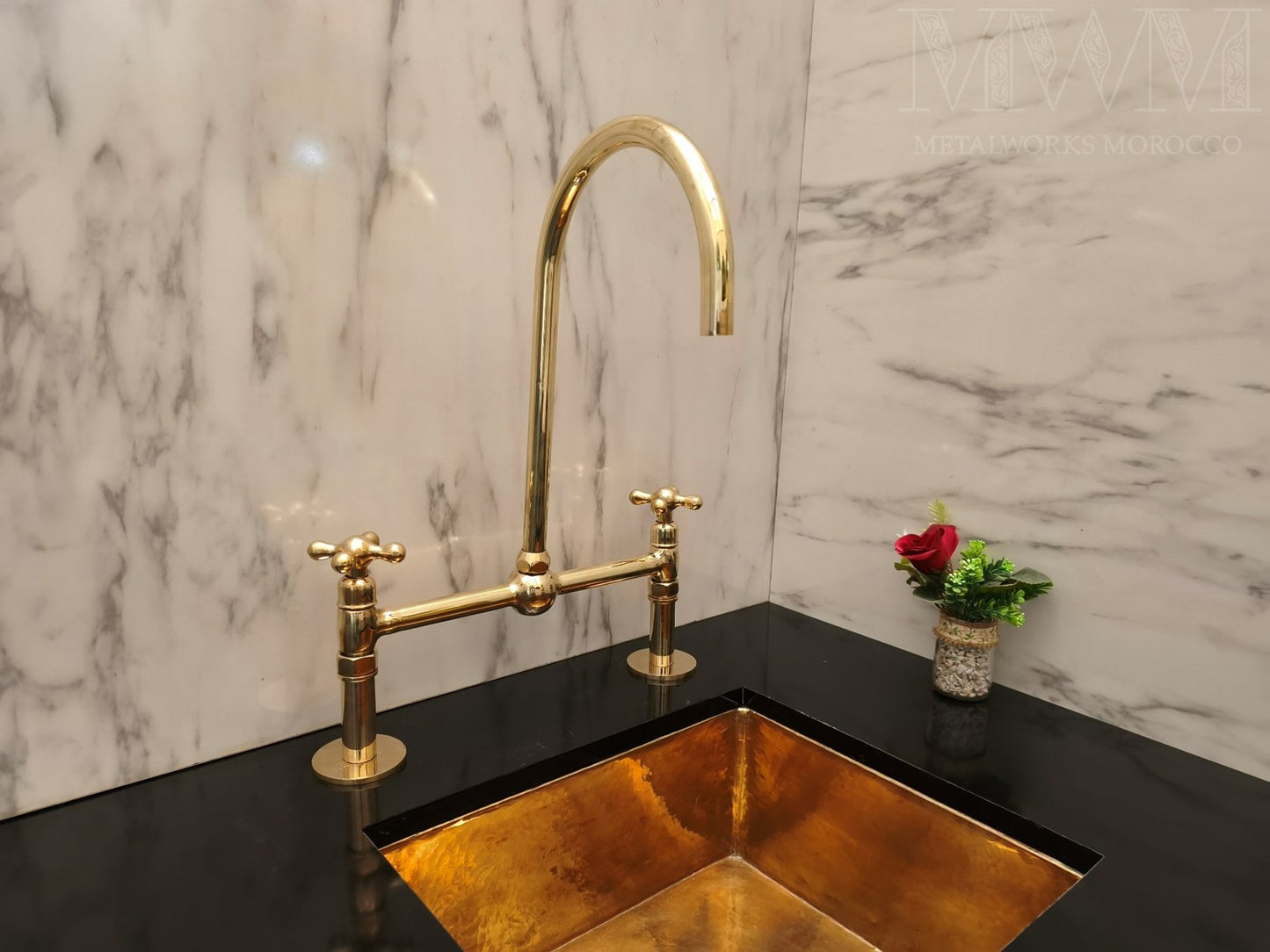 Solid Brass 12 Inch Spread Bridge Faucet