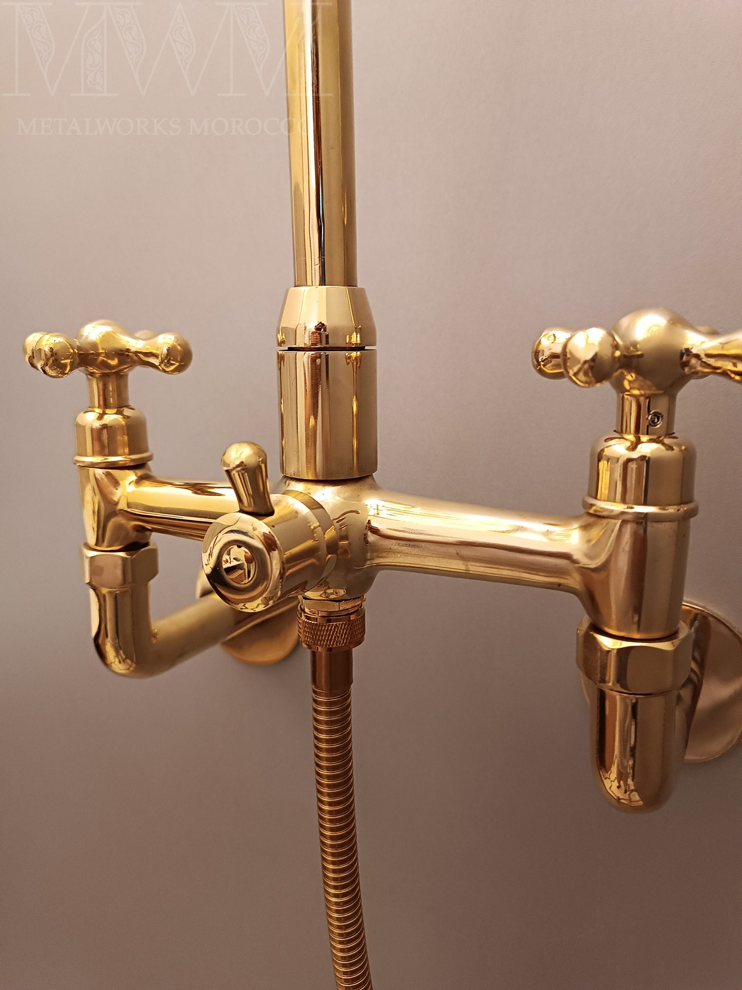 8 inch Brass Wall Mount Kitchen Faucet With Sprayer