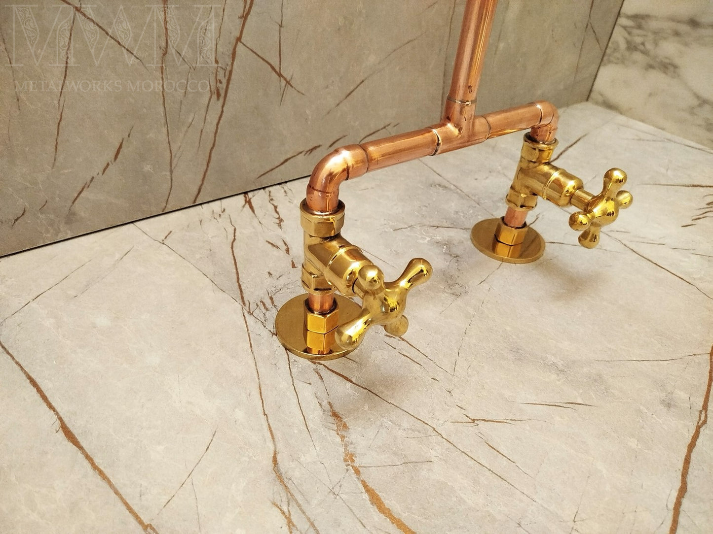 Industrial Kitchen & Bathroom Copper Bridge Faucet Rustic