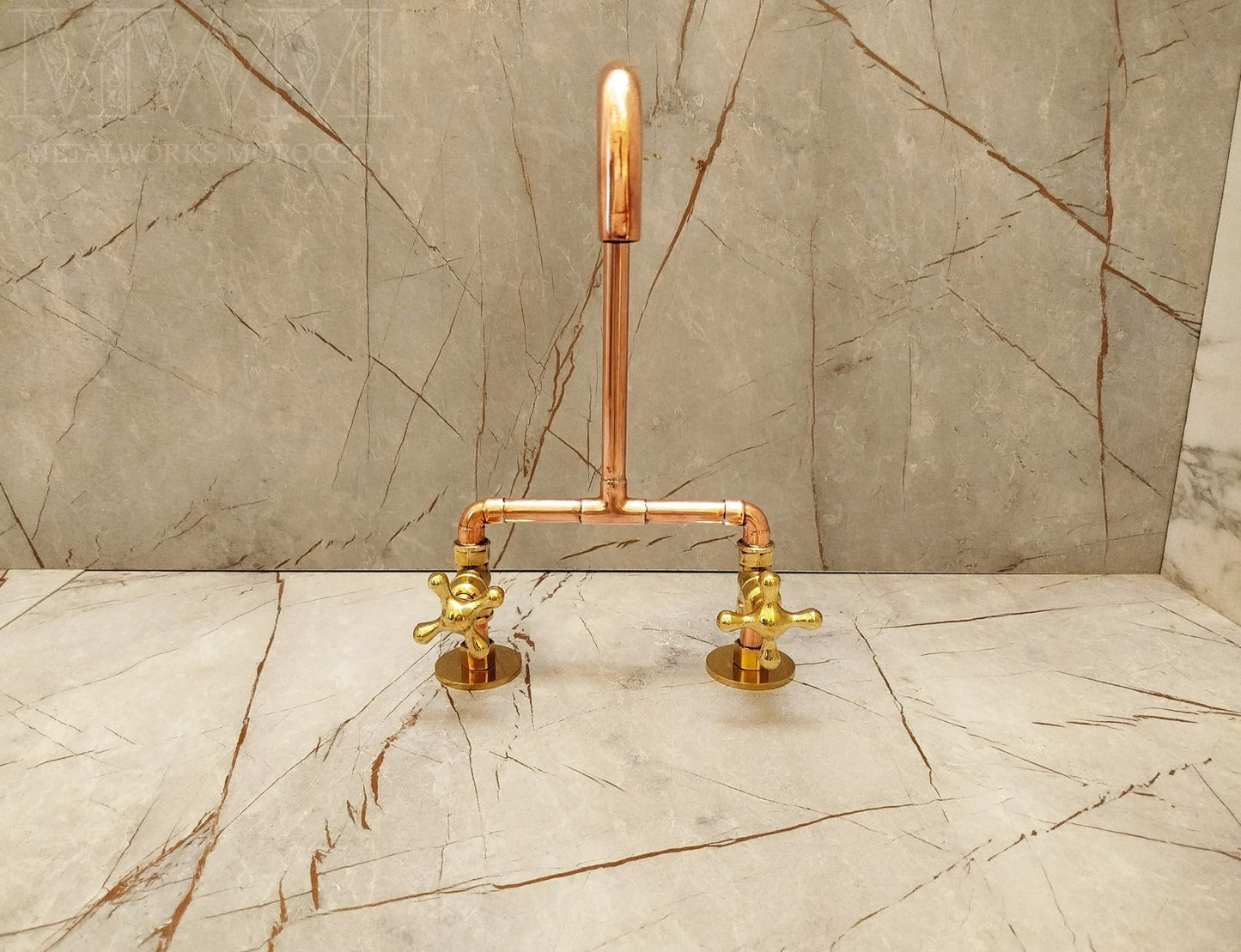 Industrial Kitchen & Bathroom Copper Bridge Faucet Rustic