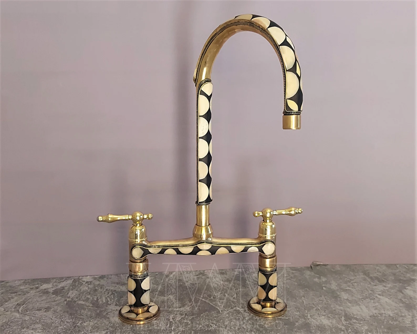 Brass Bridge Kitchen Faucet Studded With Resin