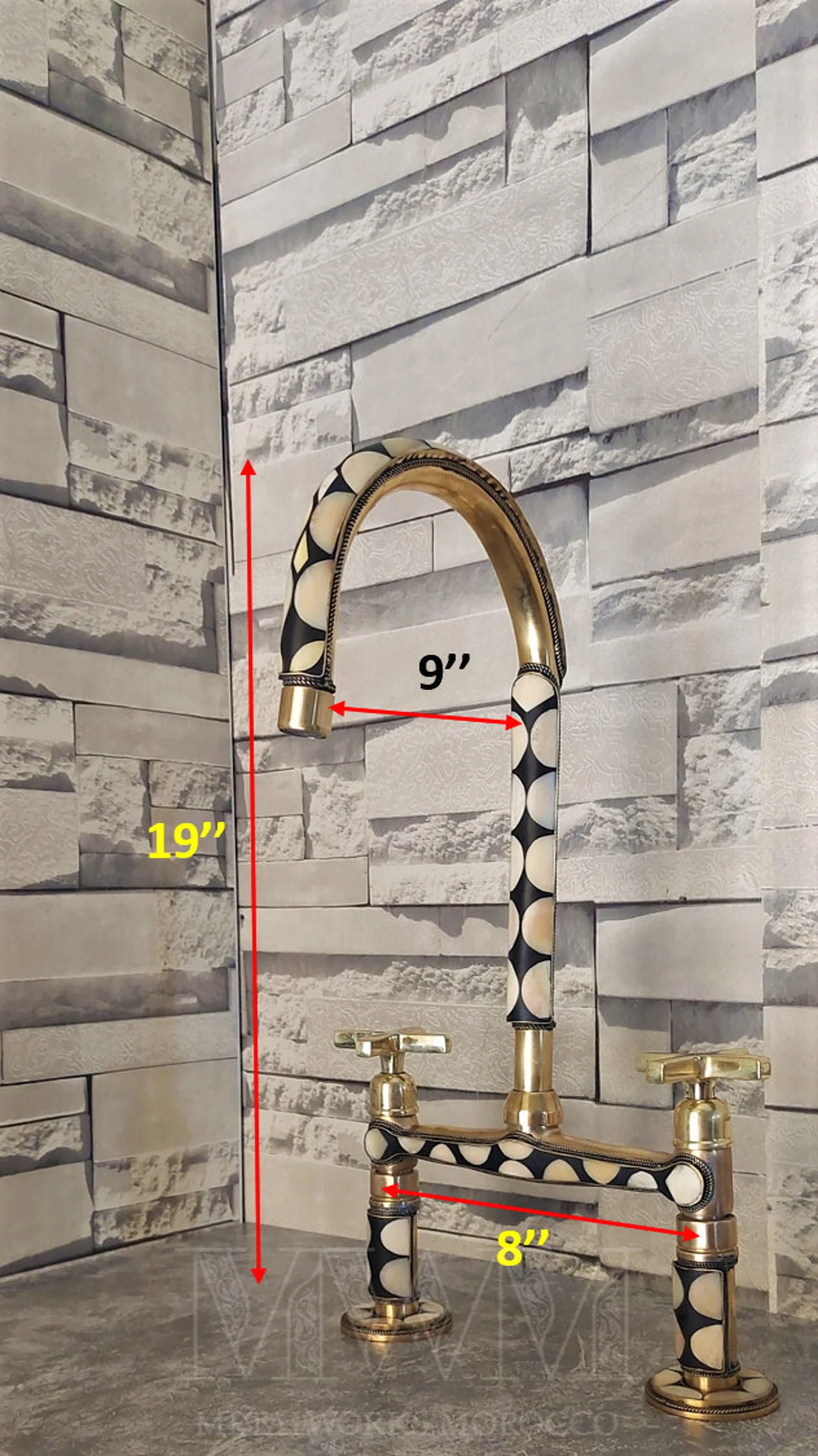 Brass Bridge Kitchen Faucet Studded With Resin