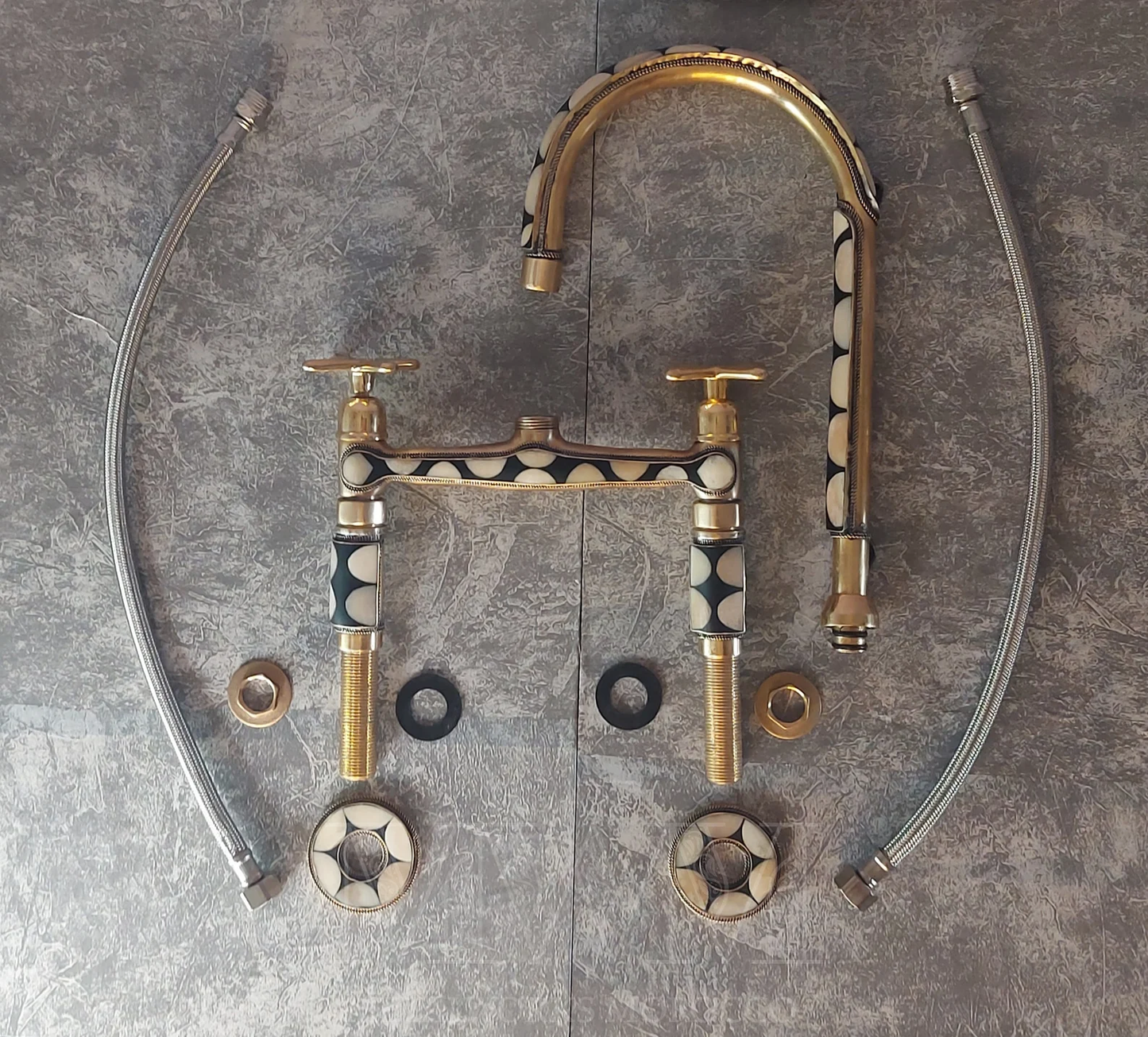 Brass Bridge Kitchen Faucet Studded With Resin