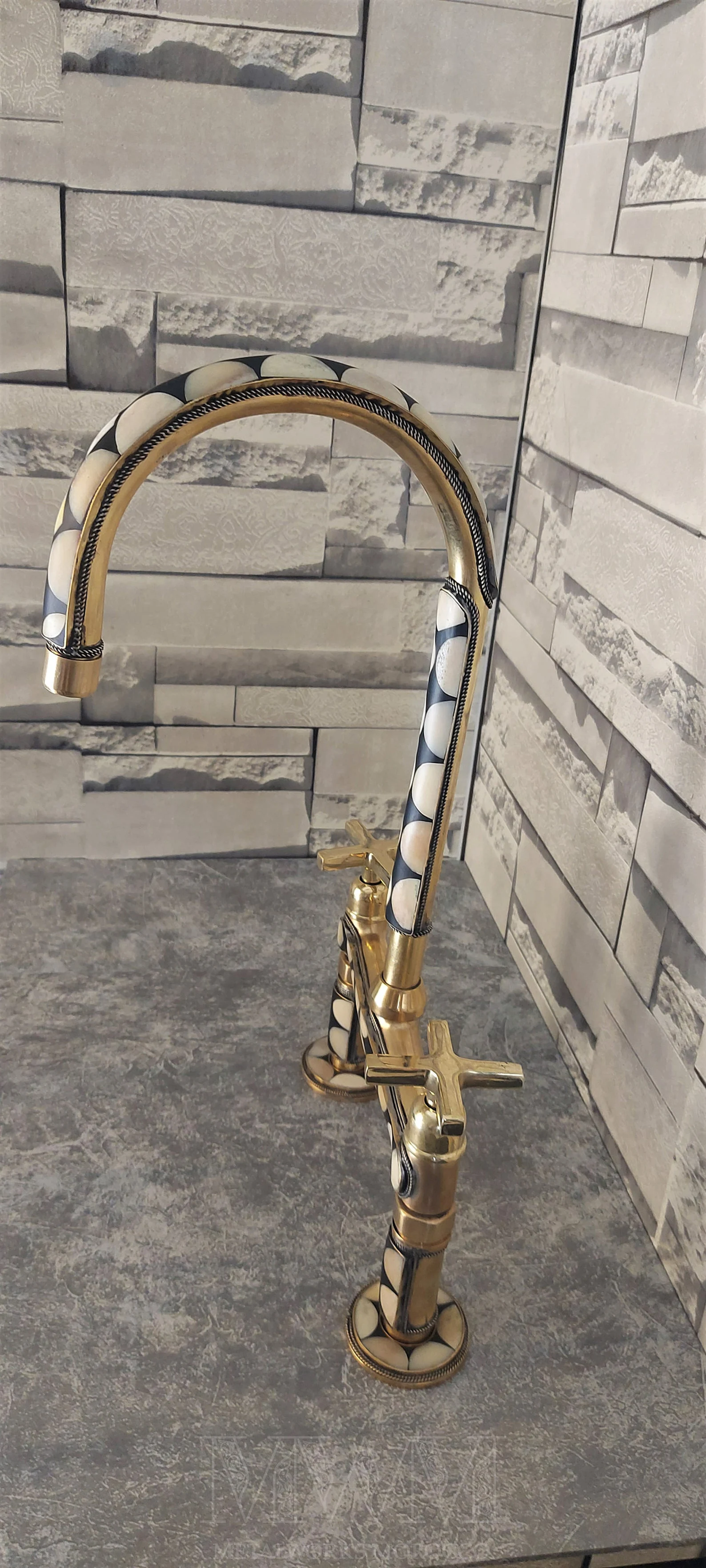 Brass Bridge Kitchen Faucet Studded With Resin