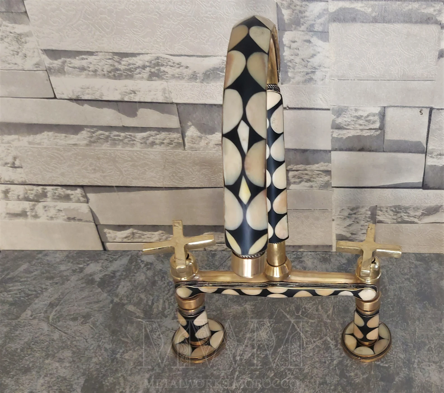Brass Bridge Kitchen Faucet Studded With Resin