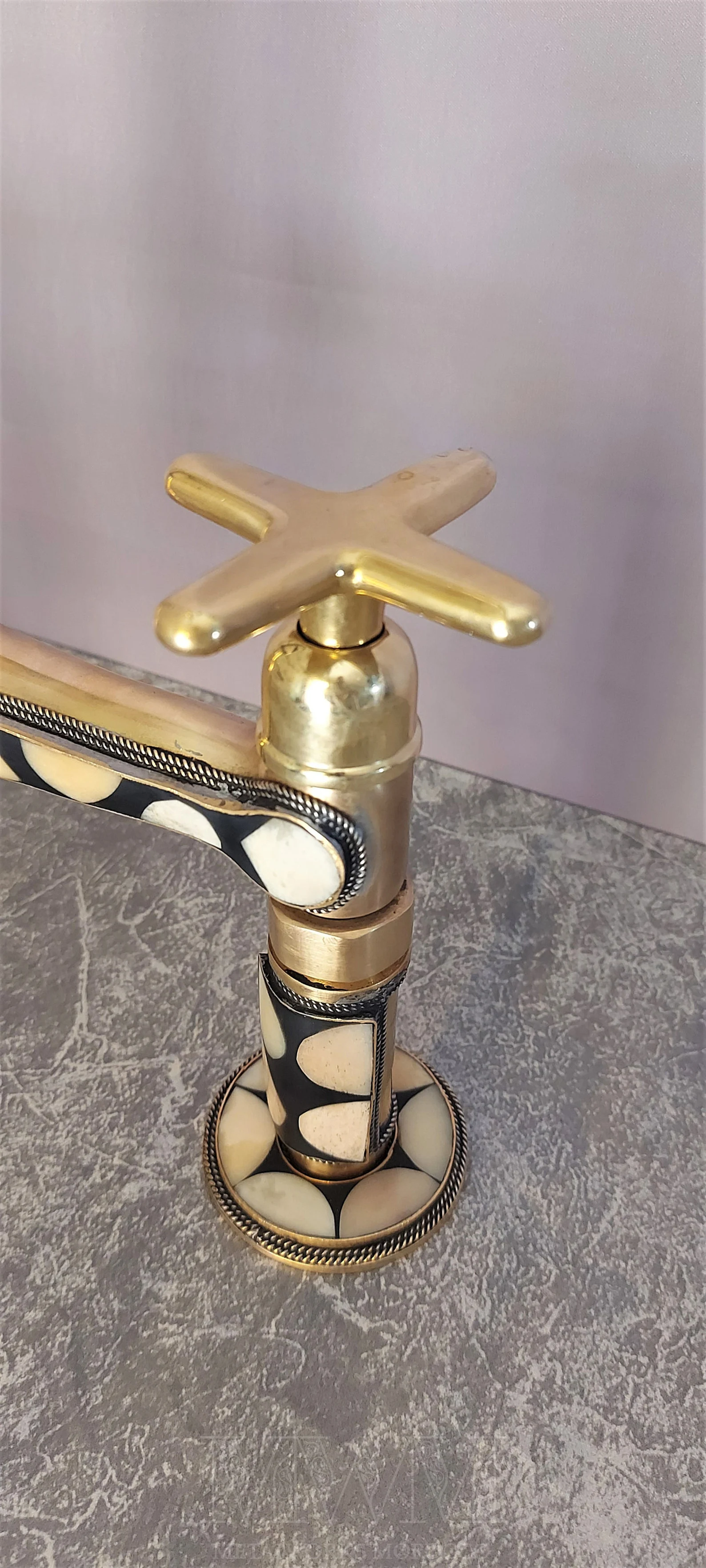 Brass Bridge Kitchen Faucet Studded With Resin