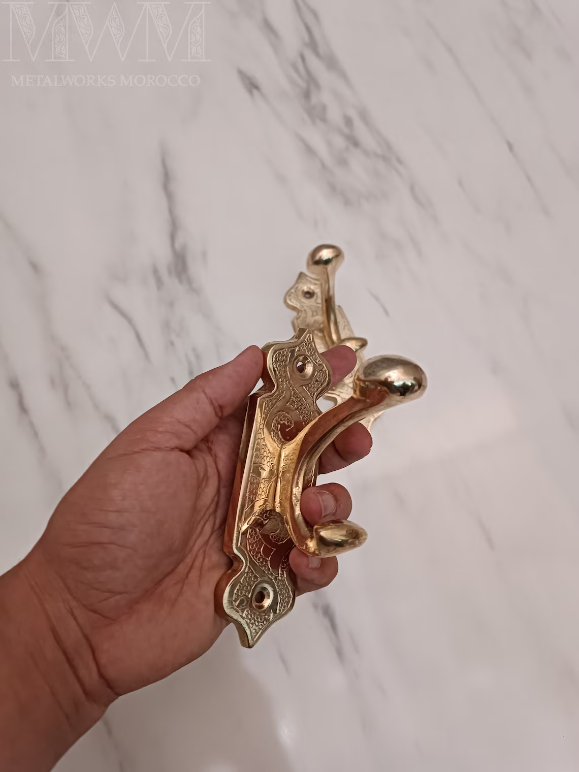 Etched Solid Brass Coat Hooks Heavy Duty - Set Of 2pcs