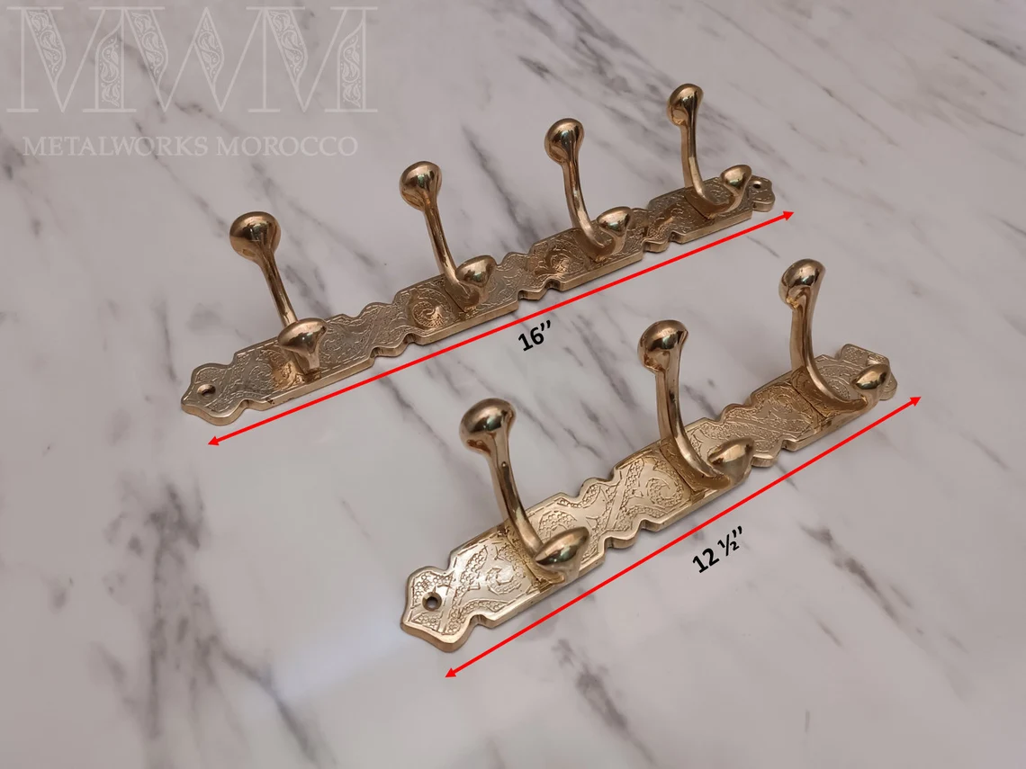 Brass Coat Rack Wall Mount - Engraved Towel Hooks Bathroom - Coat Hooks Wall Mount - Coat Hanger Wall Mount