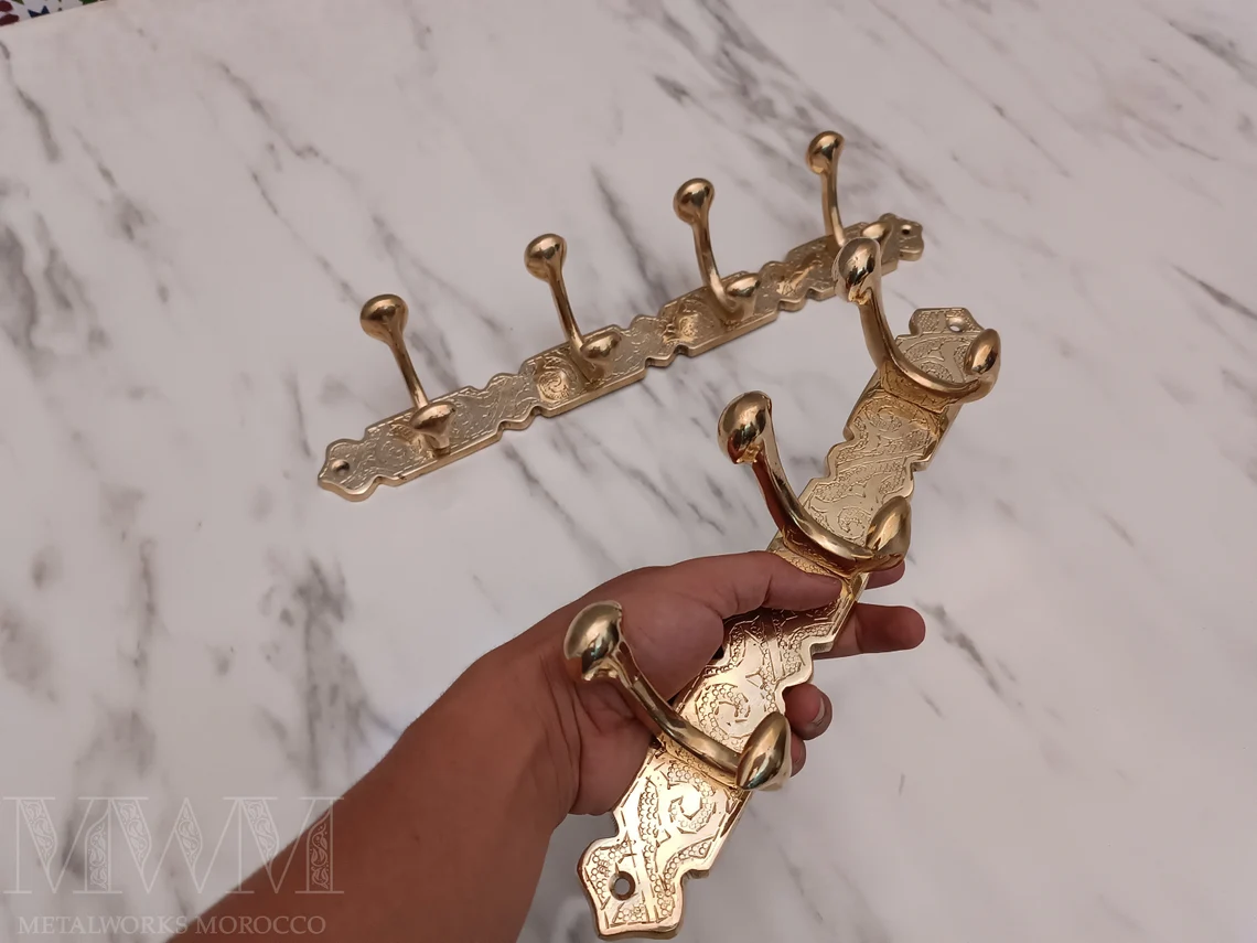 Brass Coat Rack Wall Mount - Engraved Towel Hooks Bathroom - Coat Hooks Wall Mount - Coat Hanger Wall Mount