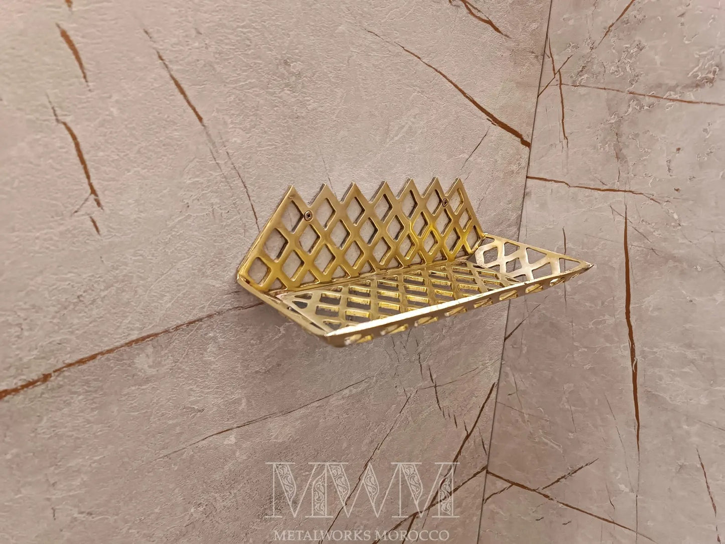 Brushed Brass Shower Caddy Wall-Mounted - Handmade Basket