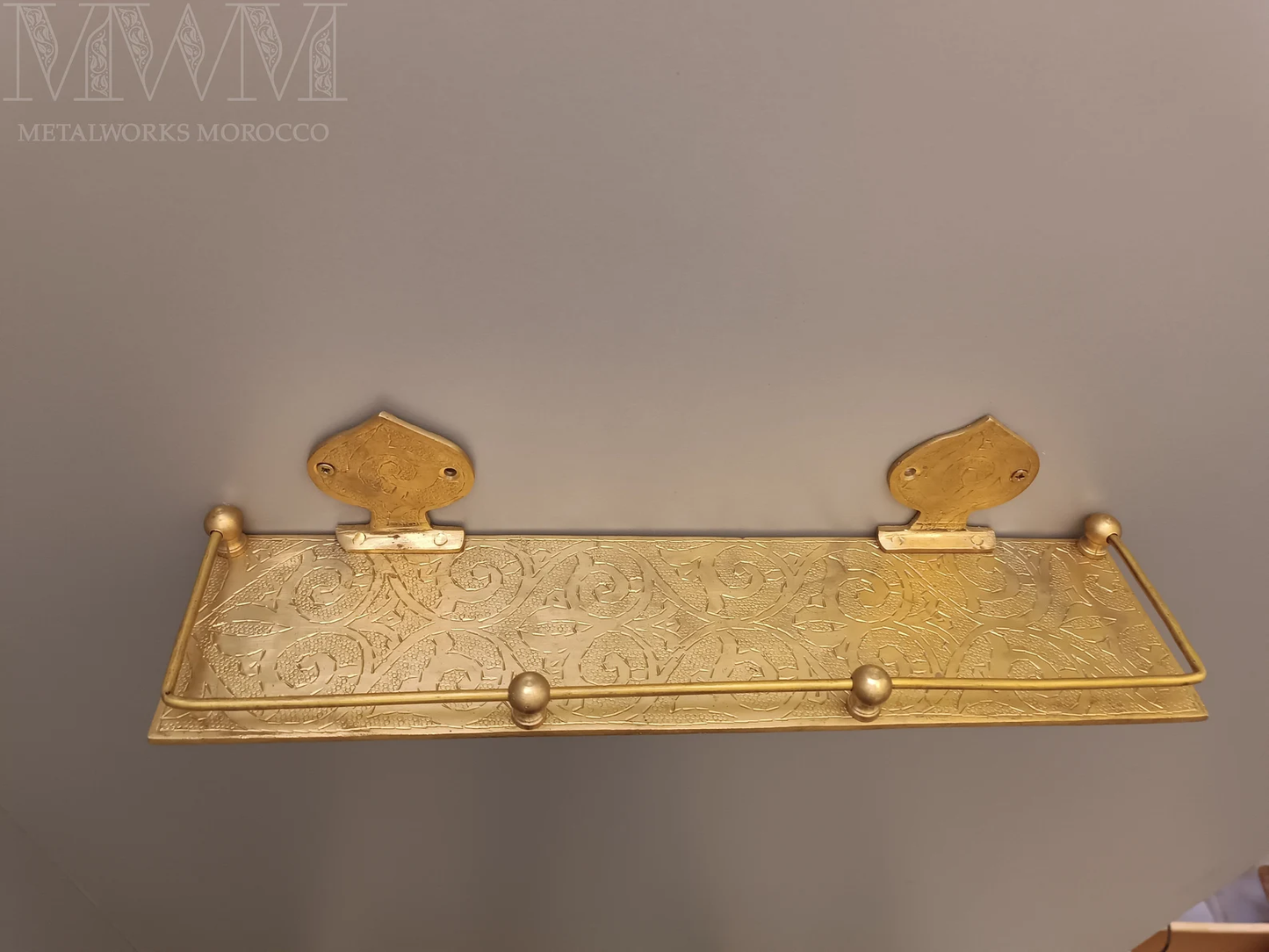 Handmade Brushed Brass Wall-Mounted Shelf