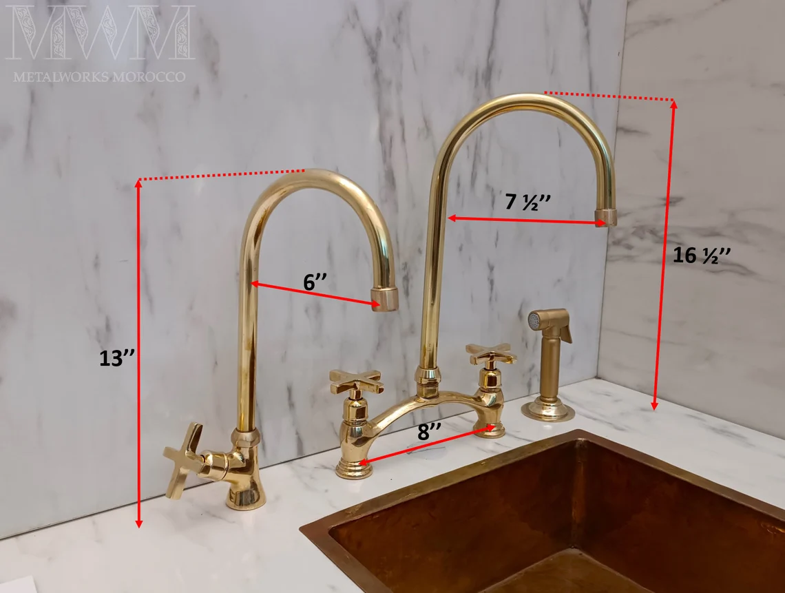 Classic Unlacquered Brass Bridge Faucet With Sprayer