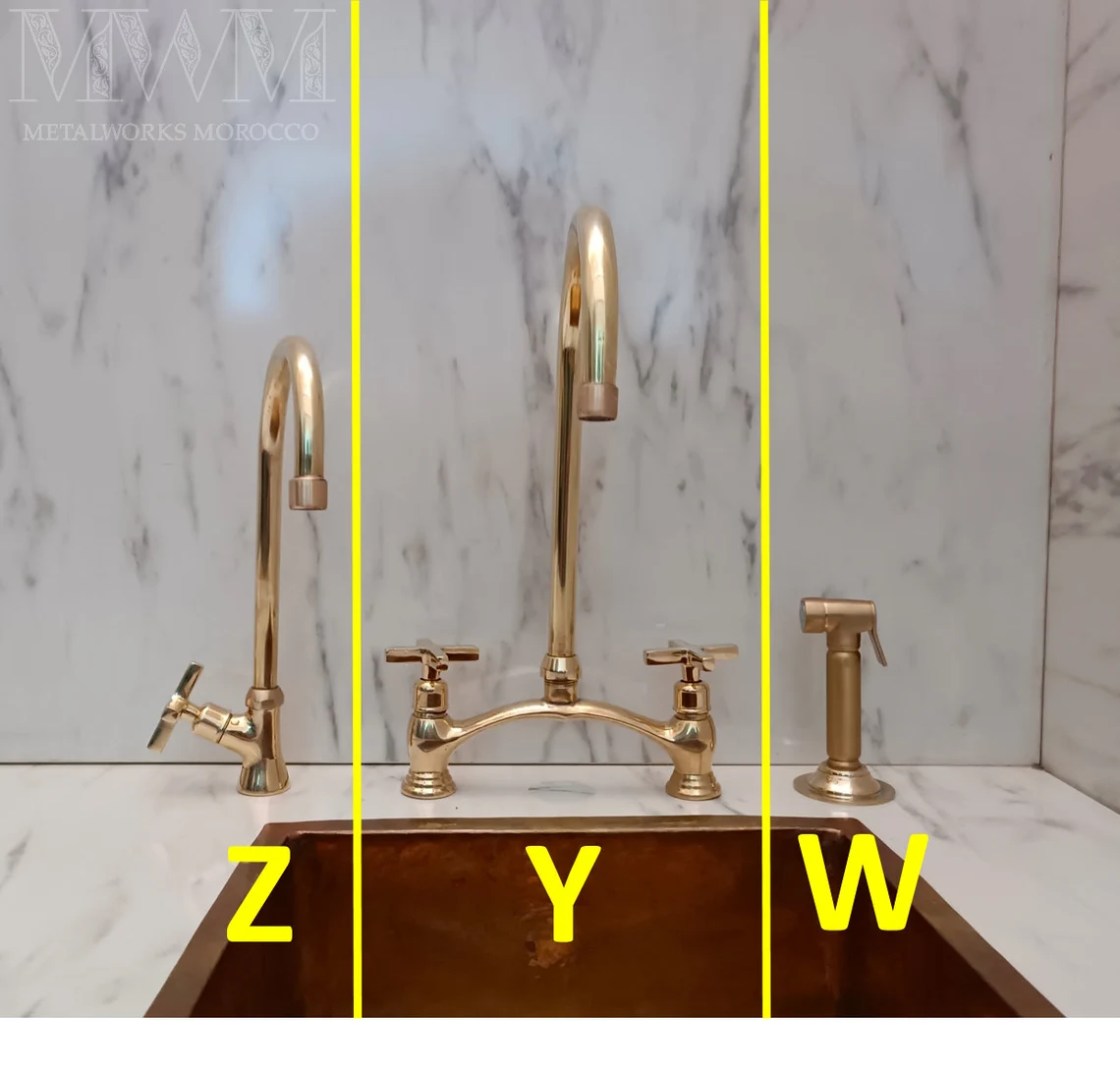 Classic Unlacquered Brass Bridge Faucet With Sprayer