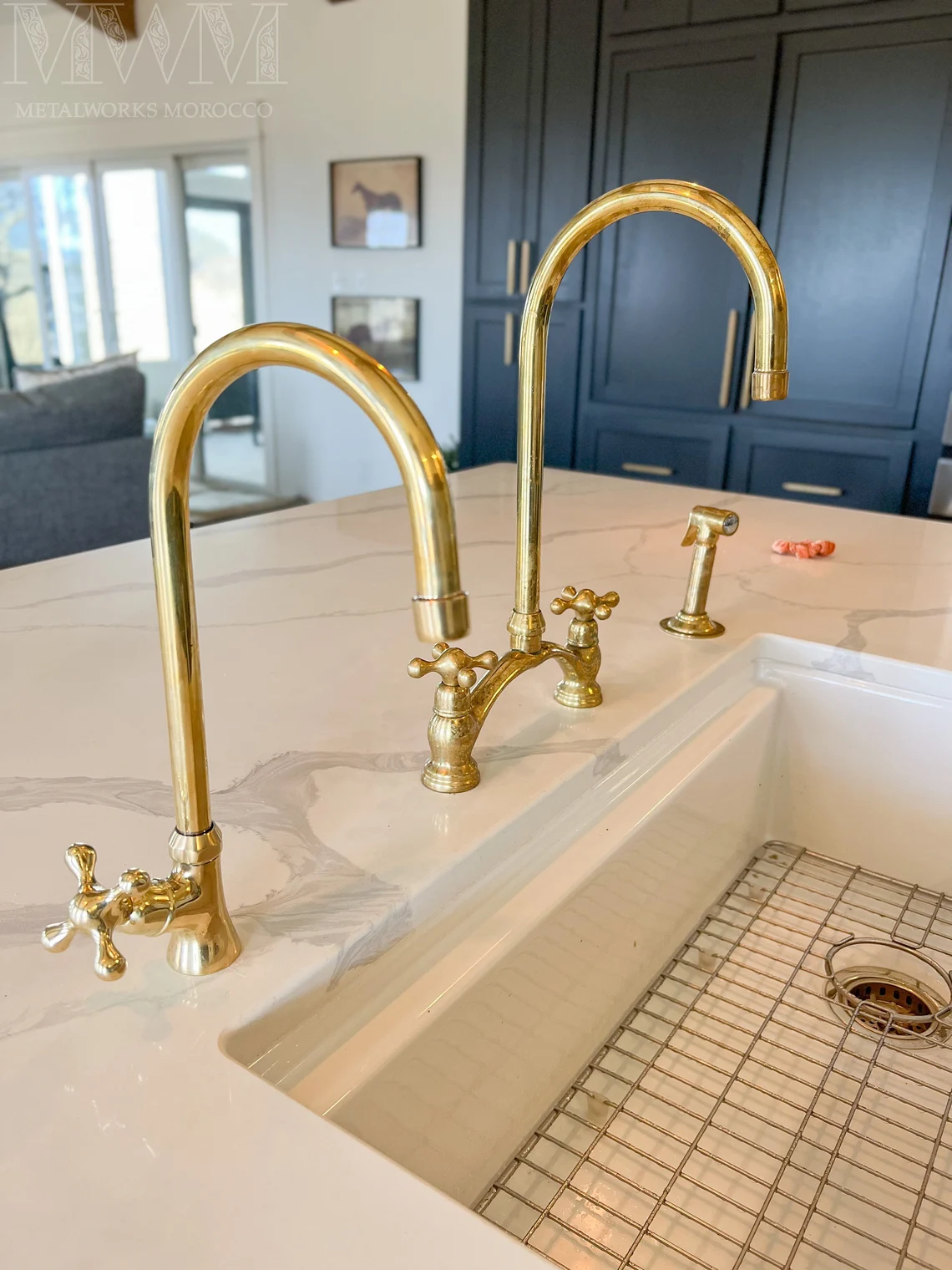 Classic Unlacquered Brass Bridge Faucet With Sprayer