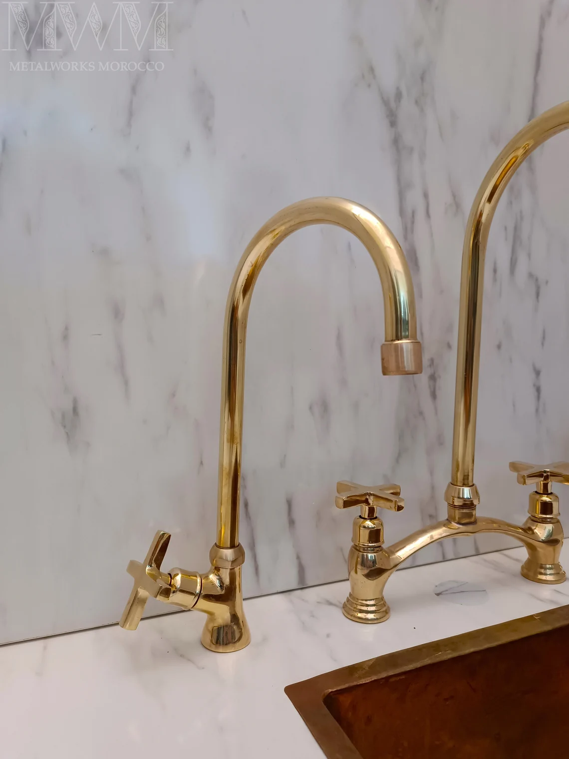 Classic Unlacquered Brass Bridge Faucet With Sprayer