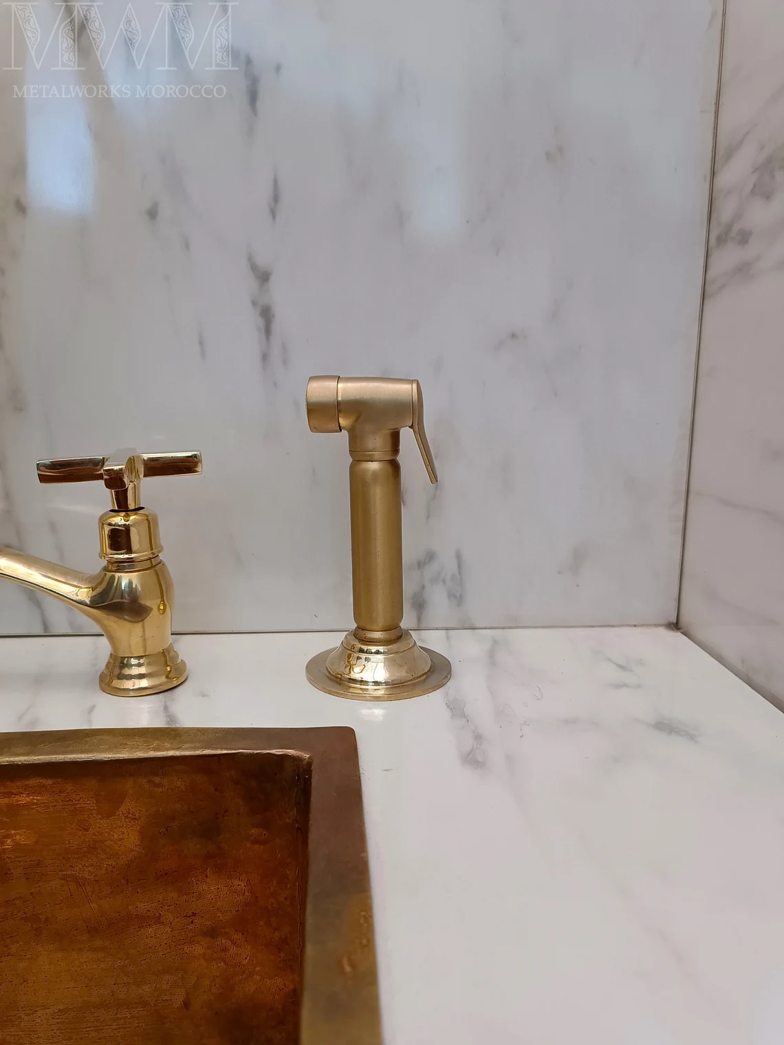 Classic Unlacquered Brass Bridge Faucet With Sprayer