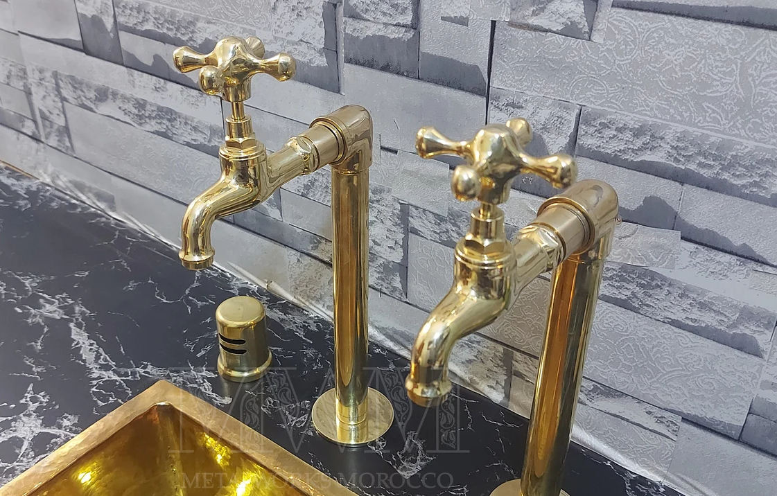 Deck-Mounted Brass Pillar Taps For Kitchen