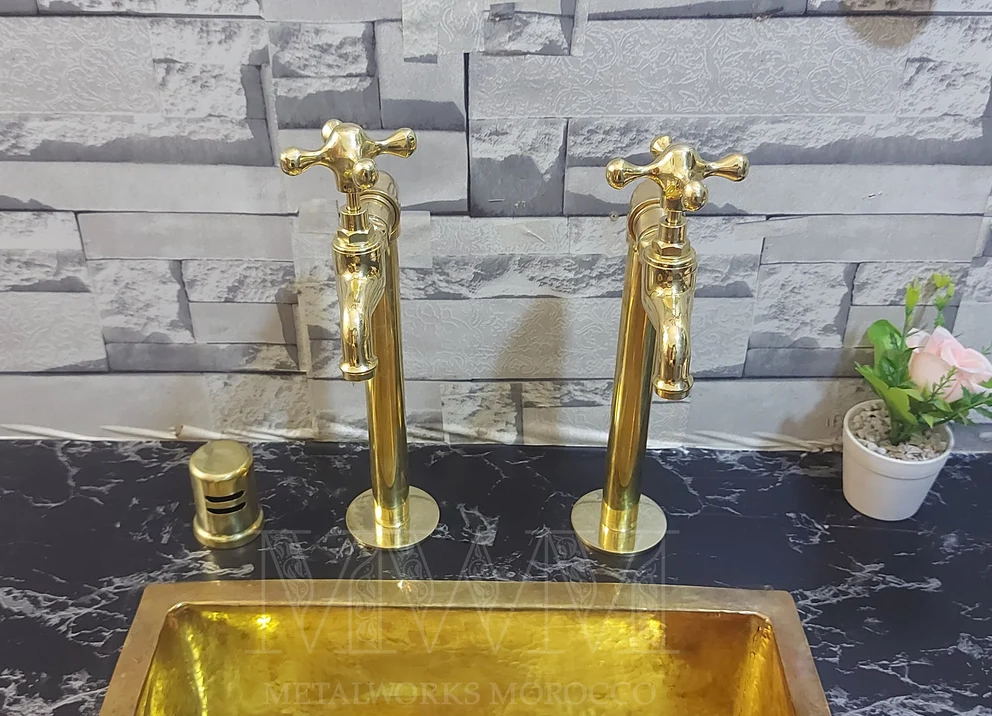 Deck-Mounted Brass Pillar Taps For Kitchen