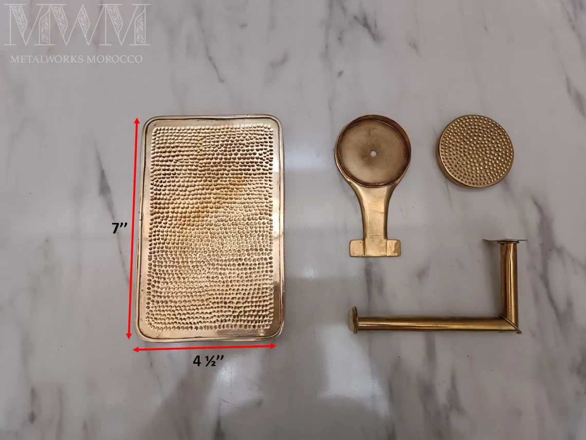 Hammered Brass Loo Roll Holder With Shelf