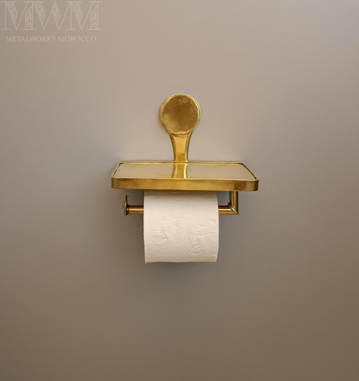 Unlacquered Brass Toilet Paper Holder With Shelf