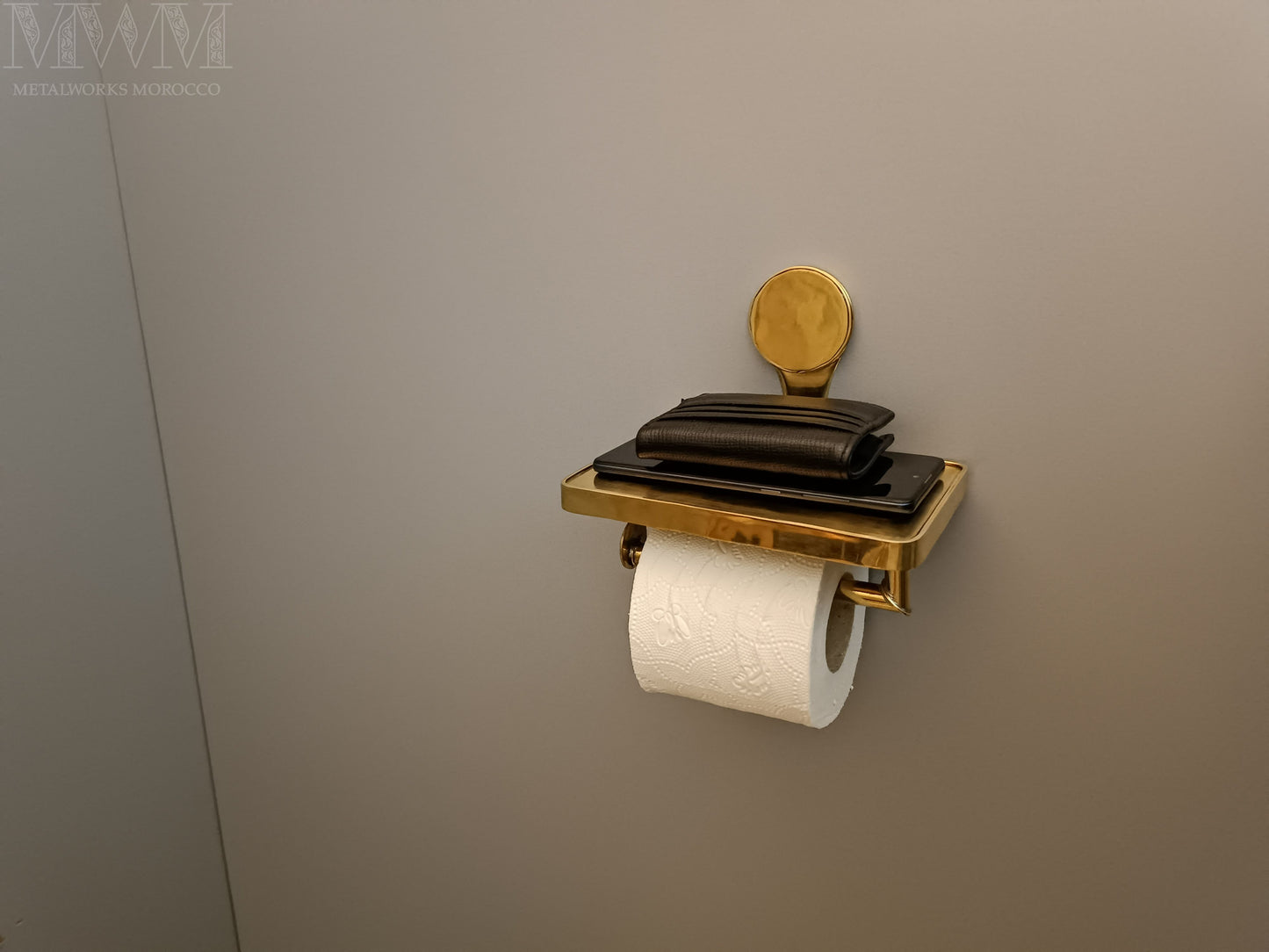 Unlacquered Brass Toilet Paper Holder With Shelf