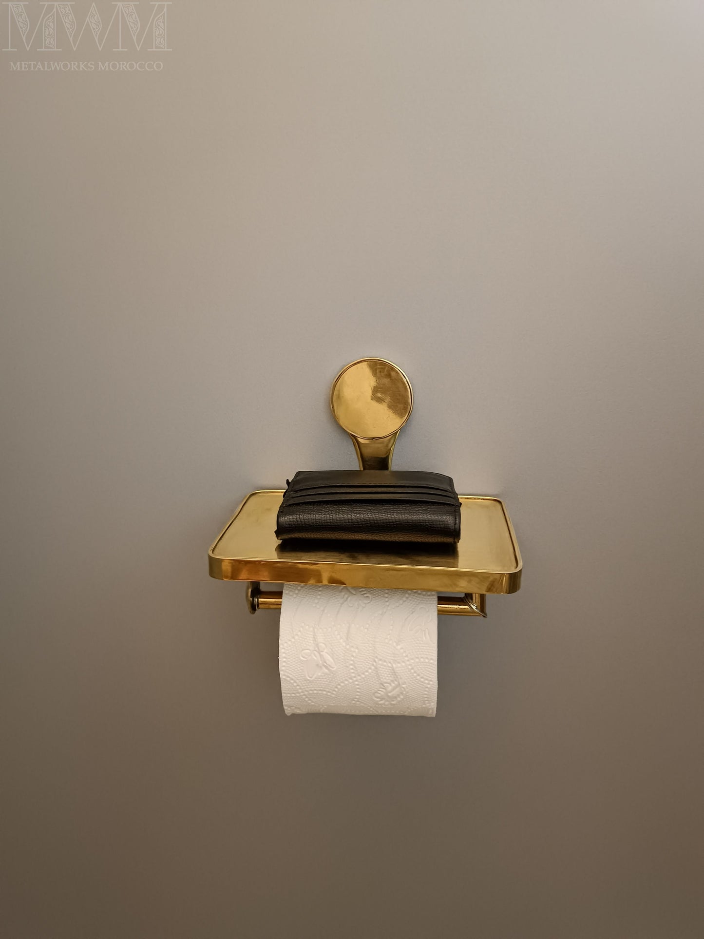 Unlacquered Brass Toilet Paper Holder With Shelf