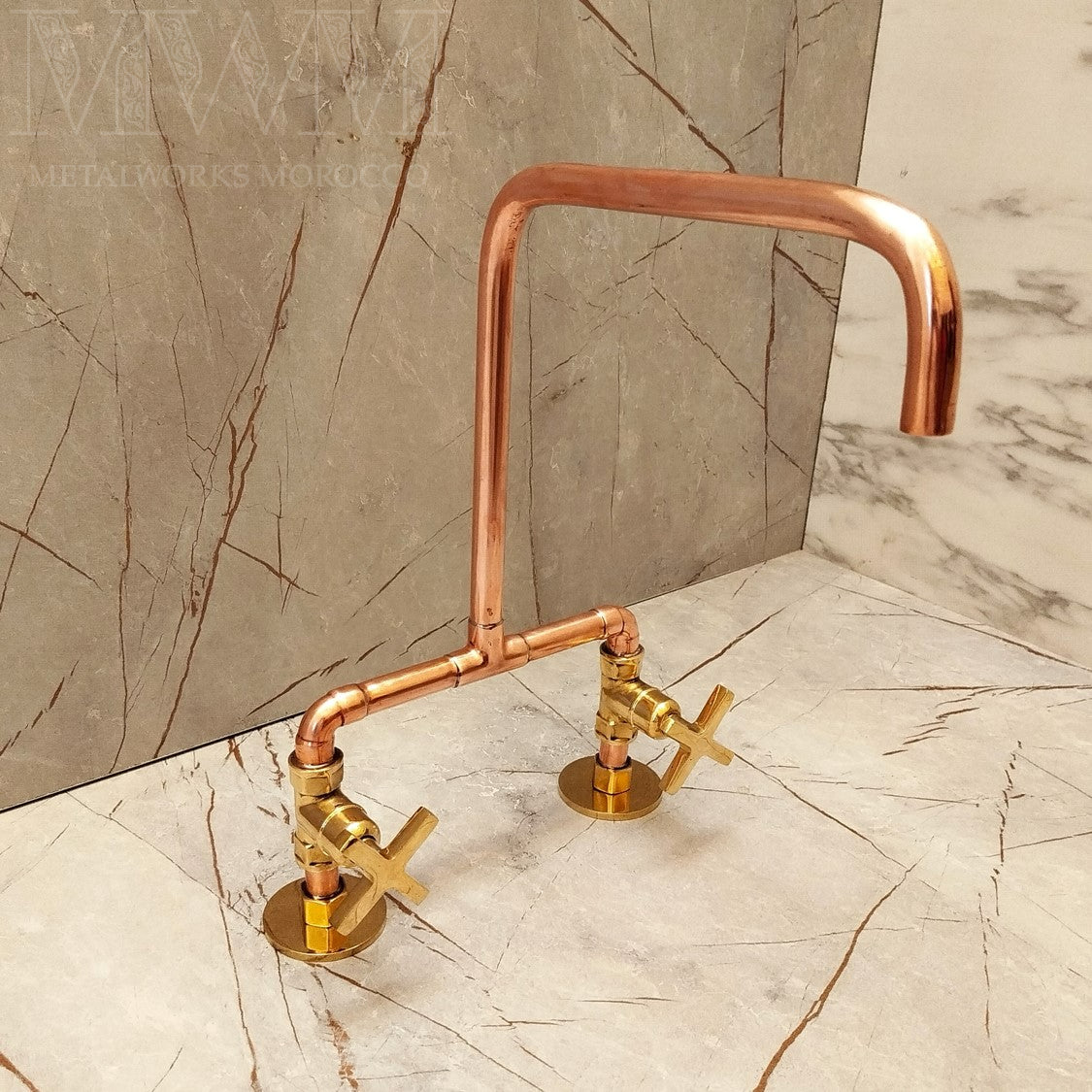 Industrial Kitchen & Bathroom Copper Bridge Faucet Rustic