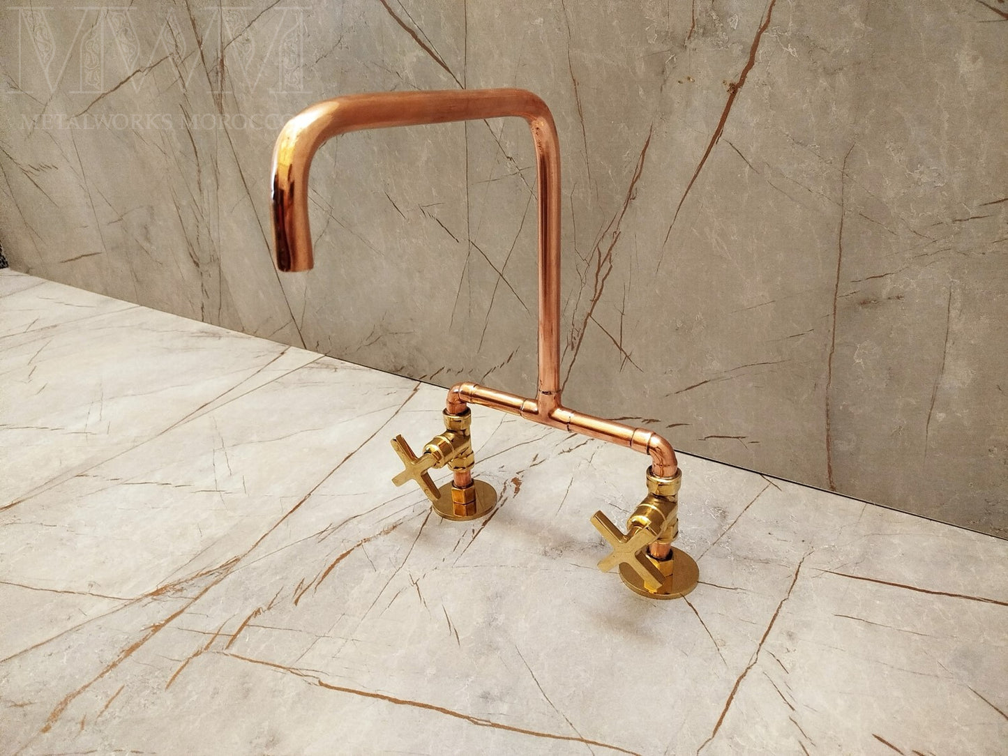 Industrial Kitchen & Bathroom Copper Bridge Faucet Rustic