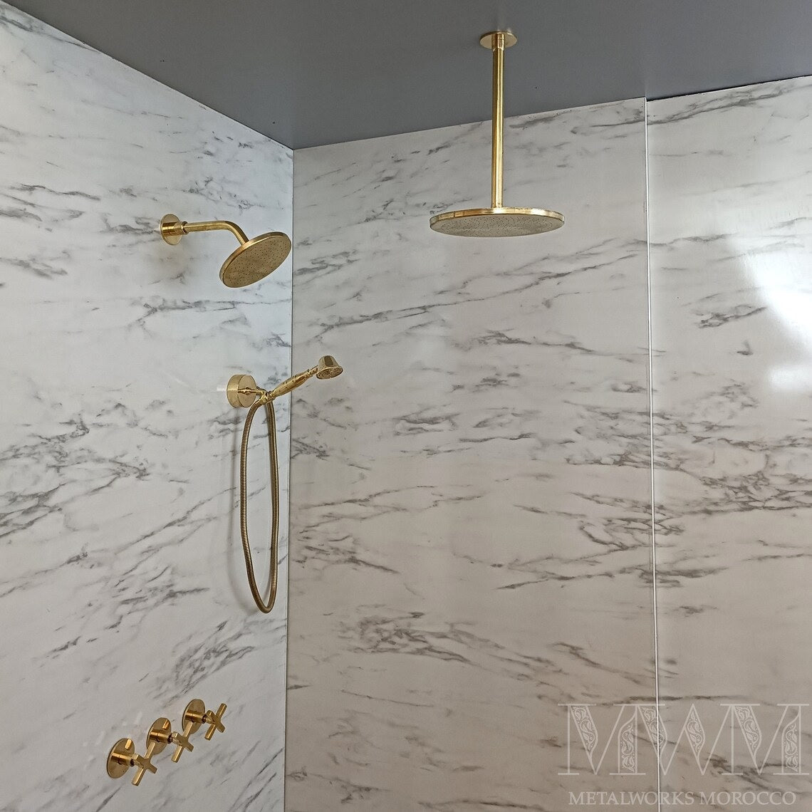 Polished Brass Shower System - Wall Mounted And Ceiling Shower Head