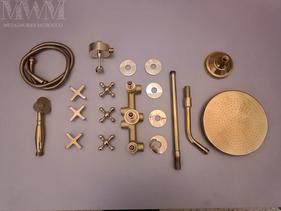 Polished Brass Shower System - Wall Mounted And Ceiling Rain Shower Head