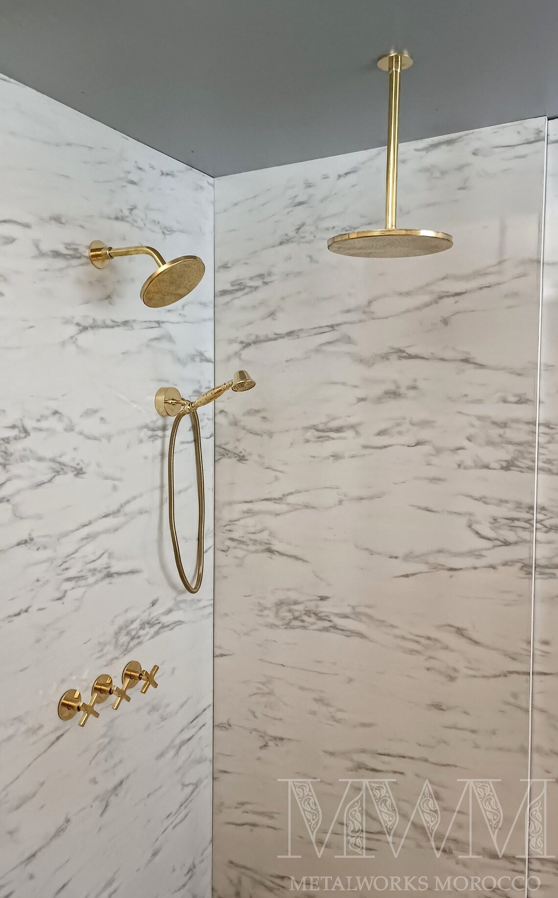 Polished Brass Shower System - Wall Mounted And Ceiling Rain Shower Head