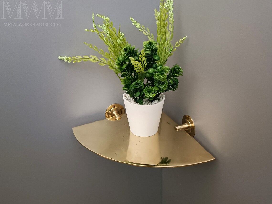 Unlacquered Brass Corner Shelf Wall Mount