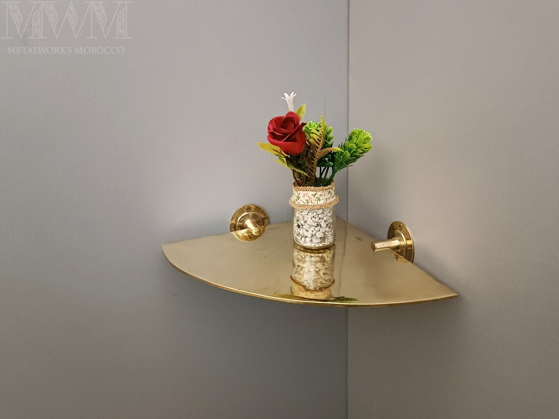 Unlacquered Brass Corner Shelf Wall Mount