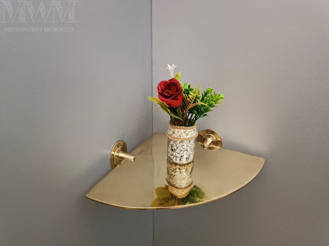 Unlacquered Brass Corner Shelf Wall Mount