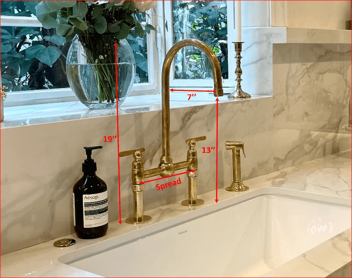 Unlacquered Brass Kitchen Bridge Faucet With Or Without Side Sprayer