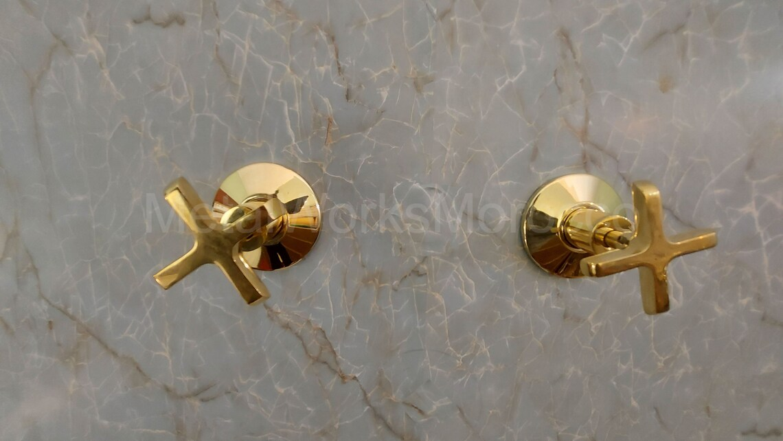 Unlacquered Brass Shower Faucet Set Wall Mounted
