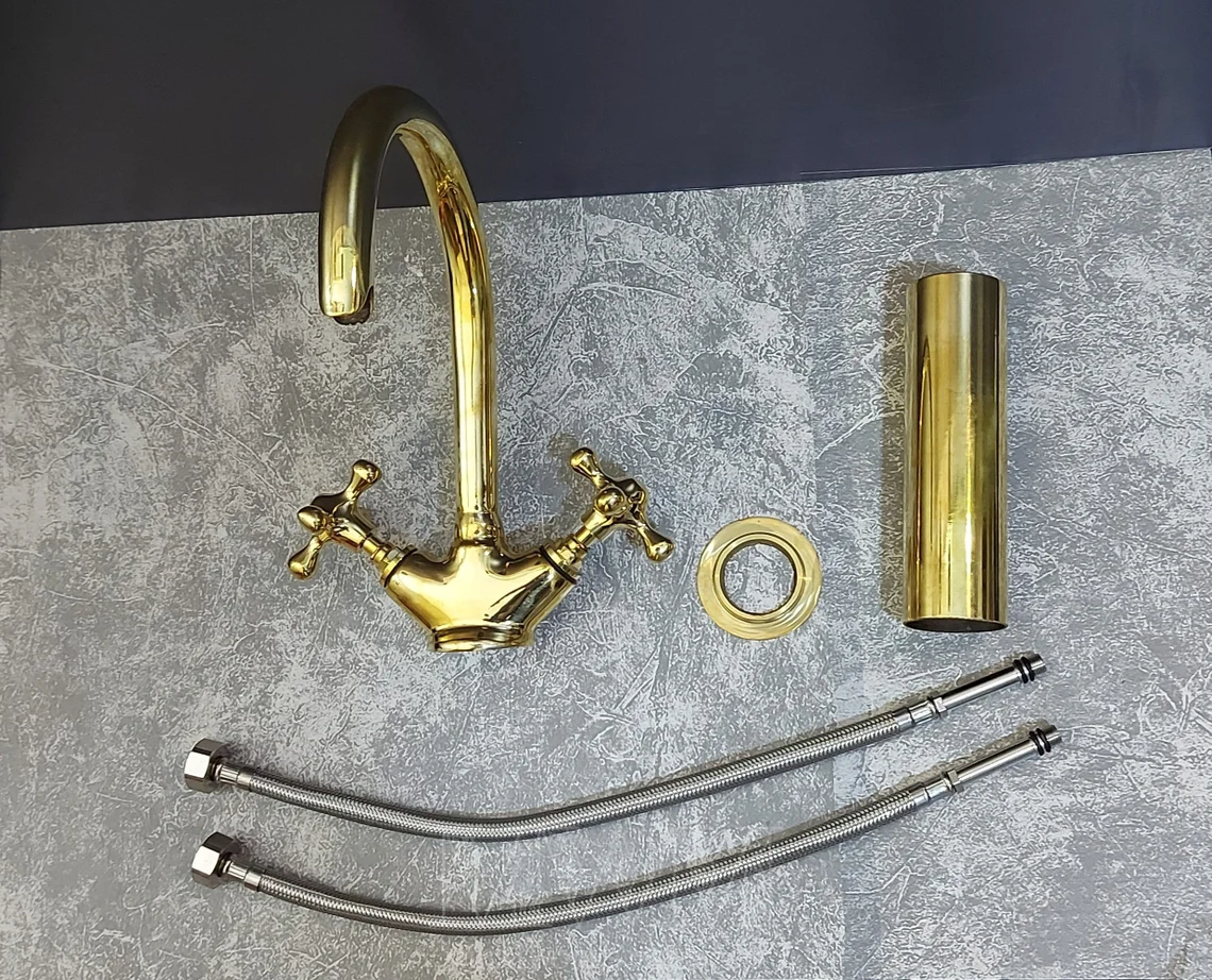 Unlacquered Brass Vessel Sink Faucet For Vanity Bathroom