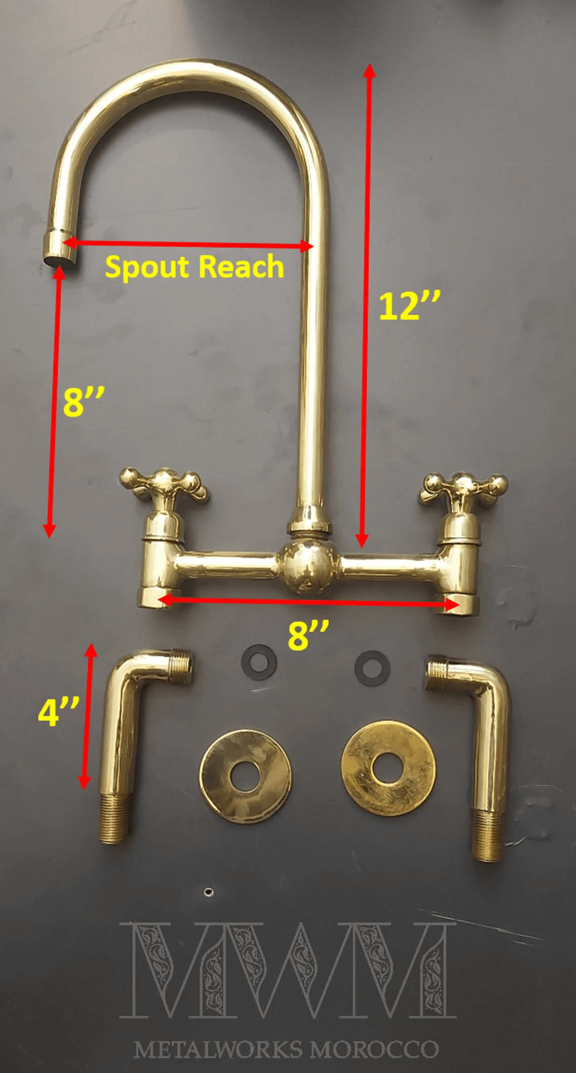 Unlacquered Brass Wall Mounted Bridge Faucet - Kitchen Sink Faucet