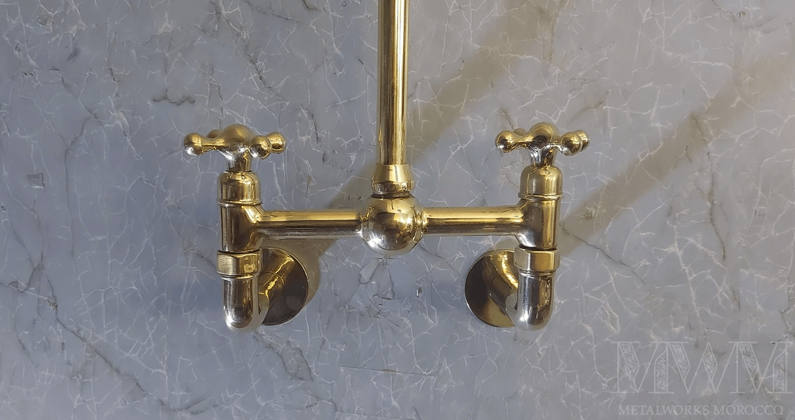 Unlacquered Brass Wall Mounted Bridge Faucet - Kitchen Sink Faucet