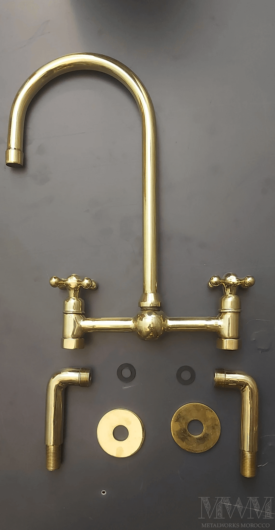 Unlacquered Brass Wall Mounted Bridge Faucet - Kitchen Sink Faucet