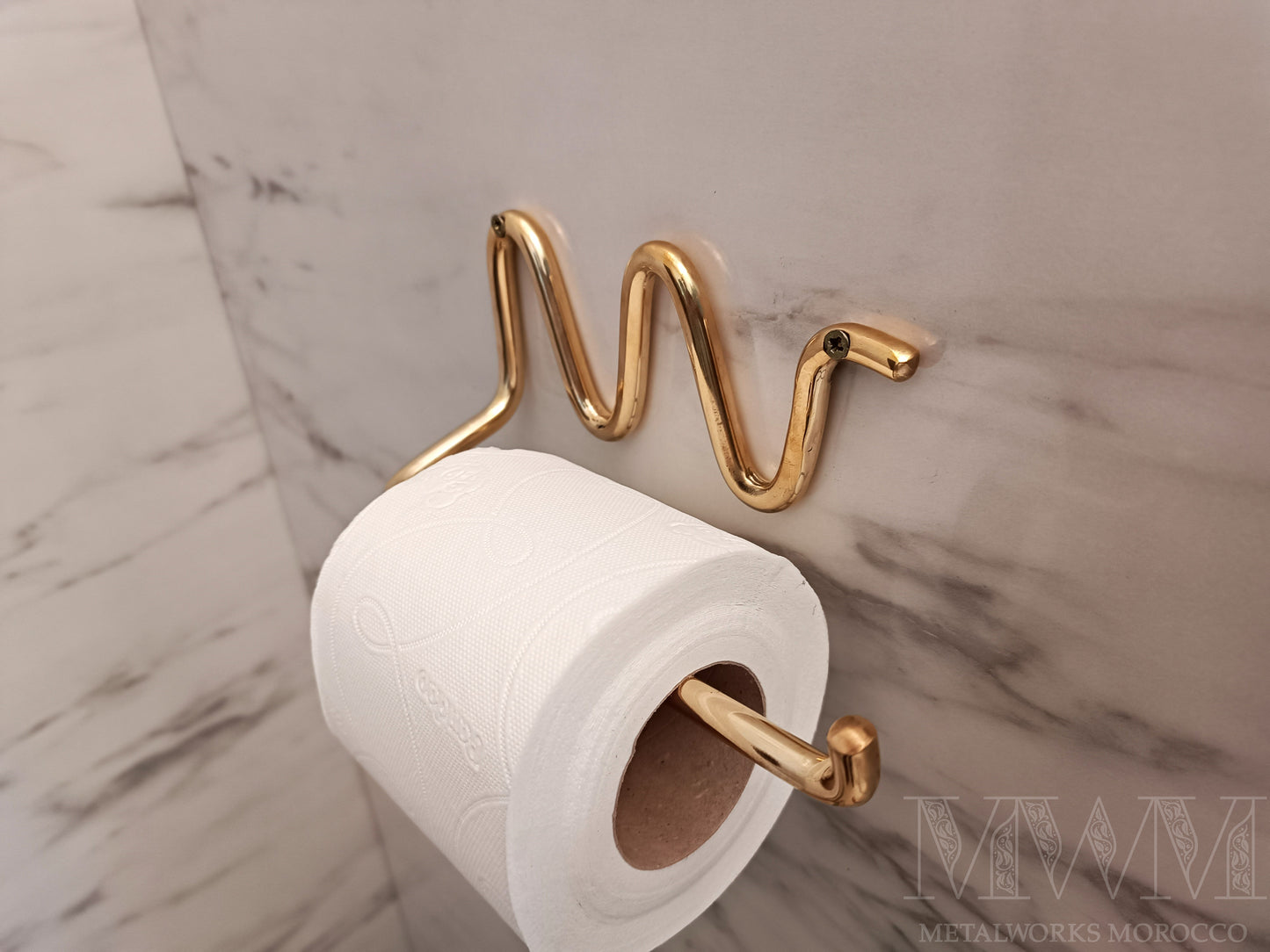 Wavy Polished Brass Toilet Roll Holder Handmade