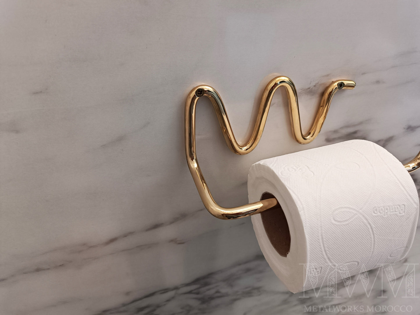 Wavy Polished Brass Toilet Roll Holder Handmade