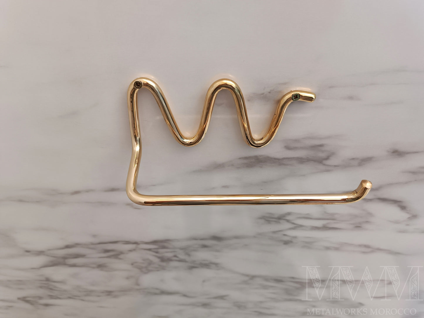 Wavy Polished Brass Toilet Roll Holder Handmade