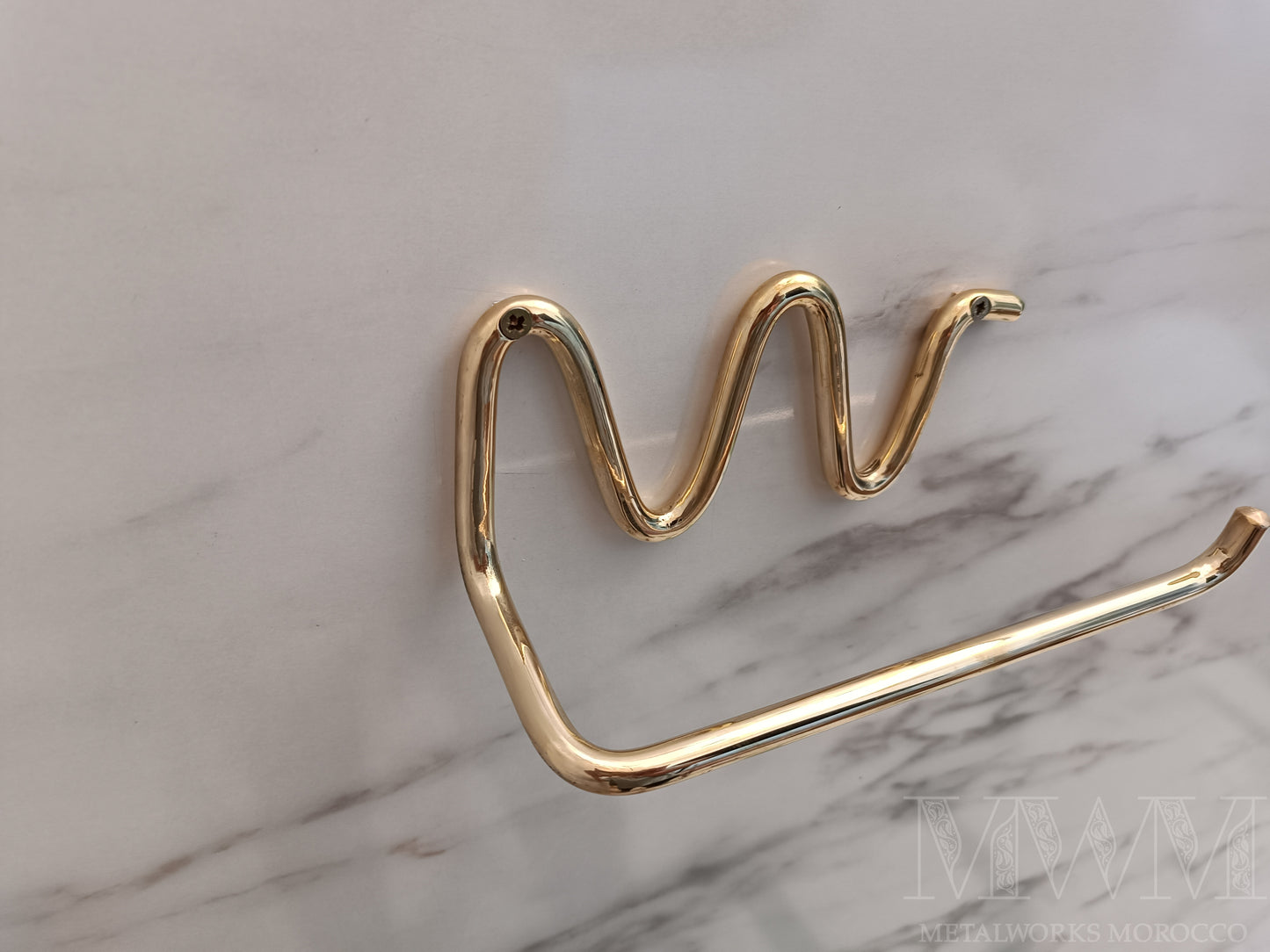 Wavy Polished Brass Toilet Roll Holder Handmade