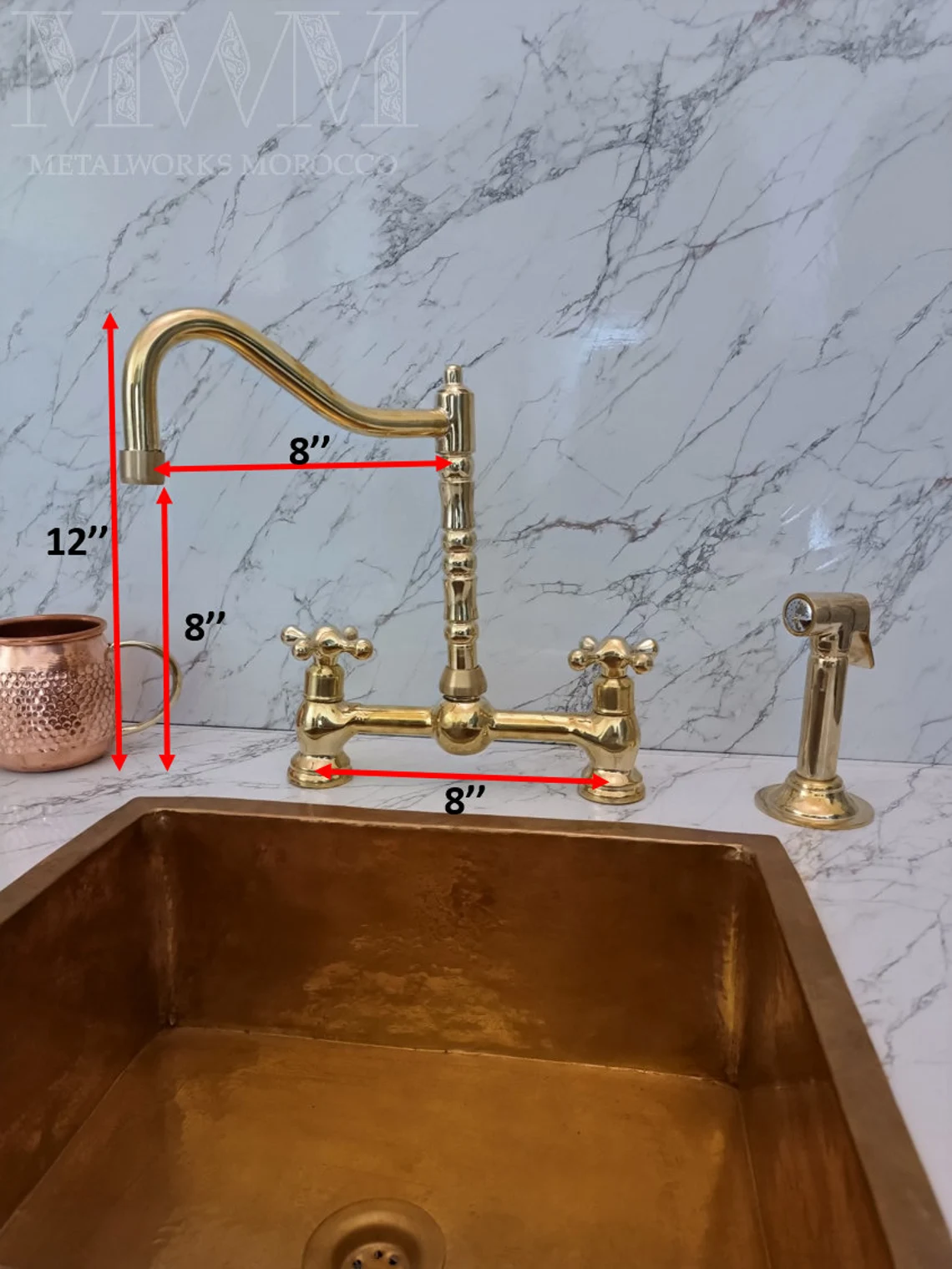 Unlacquered Brass Unique Bridge Faucet With Georgian Spout - Handmade Faucet