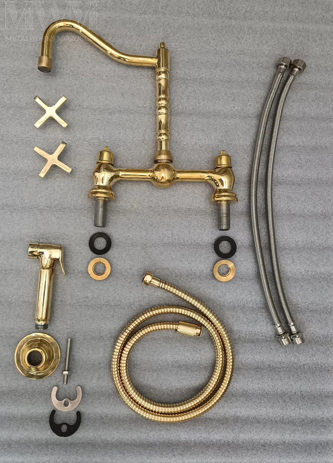 Unlacquered Brass Unique Bridge Faucet With Georgian Spout - Handmade Faucet