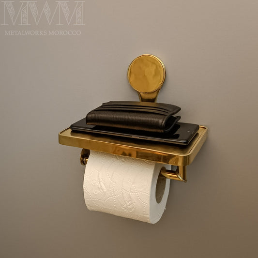 Unlacquered Brass Toilet Paper Holder With Shelf