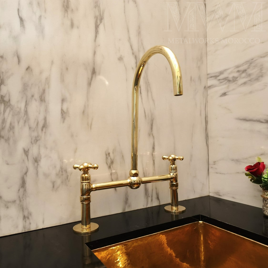 Solid Brass 12 Inch Spread Bridge Faucet