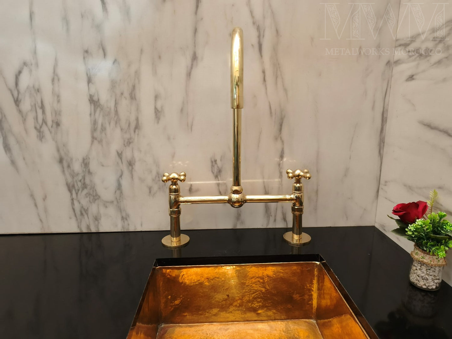 Solid Brass 12 Inch Spread Bridge Faucet