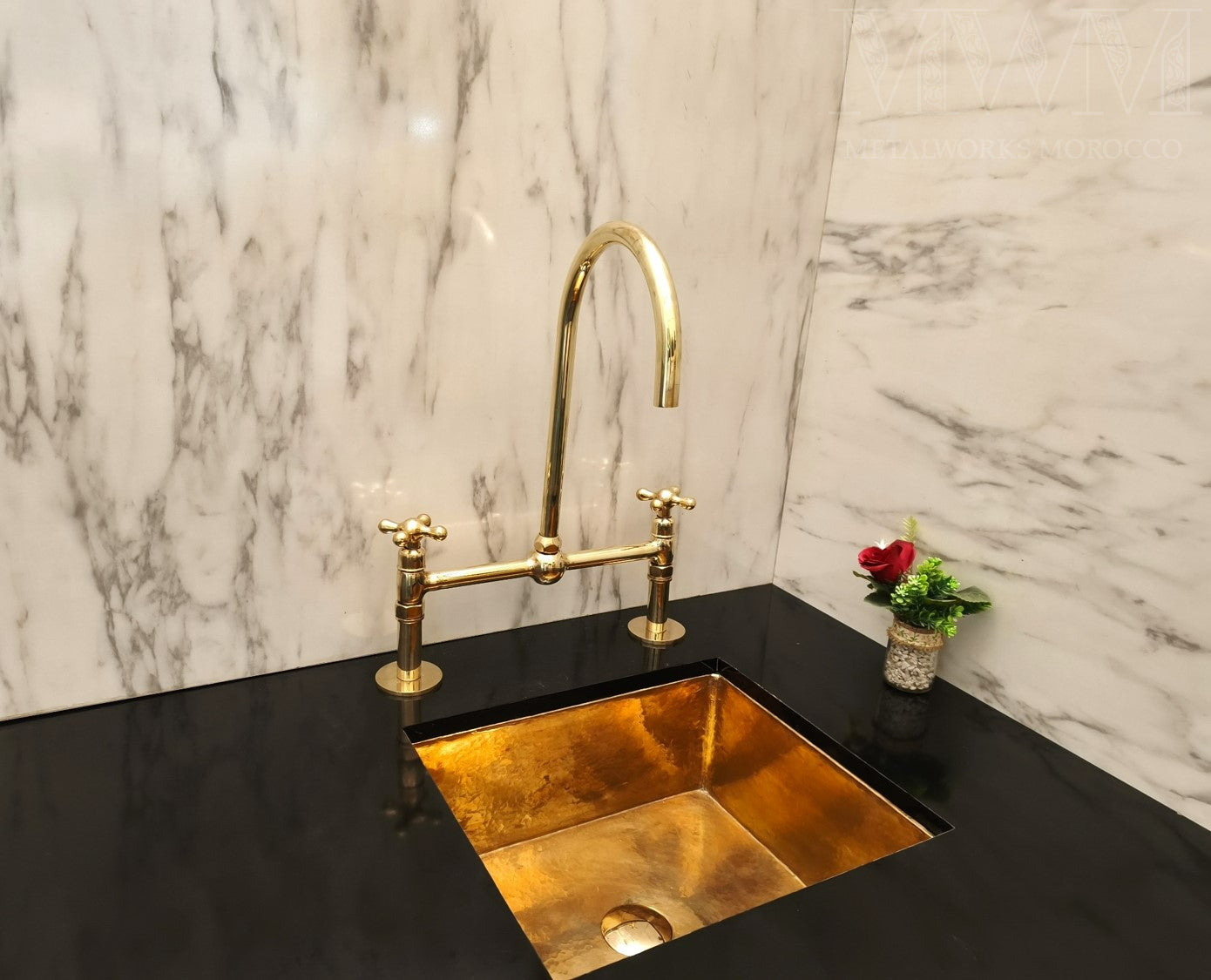 Solid Brass 12 Inch Spread Bridge Faucet